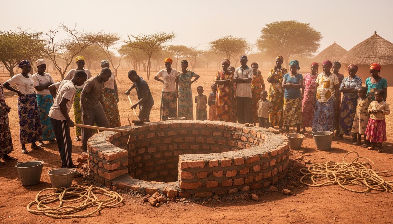 Construction d'un puits au Sénégal avec l'aide des villageois